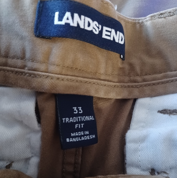 Lands End Brown Cargo Pants Mens Size 33 x 27 Traditional Fit Side Back Pockets - Picture 2 of 7